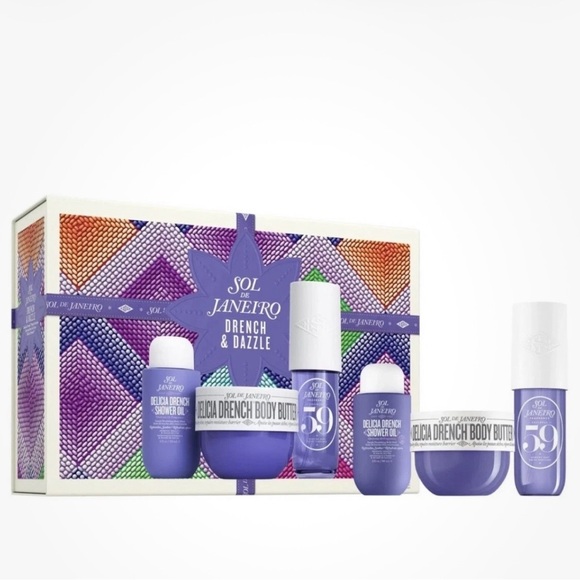 New Sealed Sol de Janeiro Drench & Dazzle Delícia 59 Purple Gift Set 3 Products
